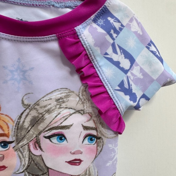 NWOT Disney 2T Frozen 2 Purple and Blue Short Sleeve Rashguard Bathing suit Top - Picture 3 of 5
